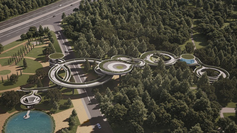 THE PEDESTRIAN BRIDGE IN GRENGIK FOREST PARK, RUSSIA